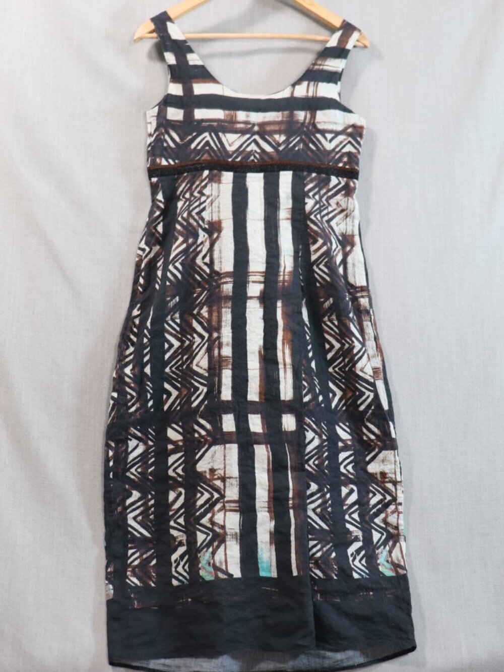Peruvian Connection Batik Midi Dress Size 6 (Fits like 4/5) Black Brown Cotton - Picture 7 of 16